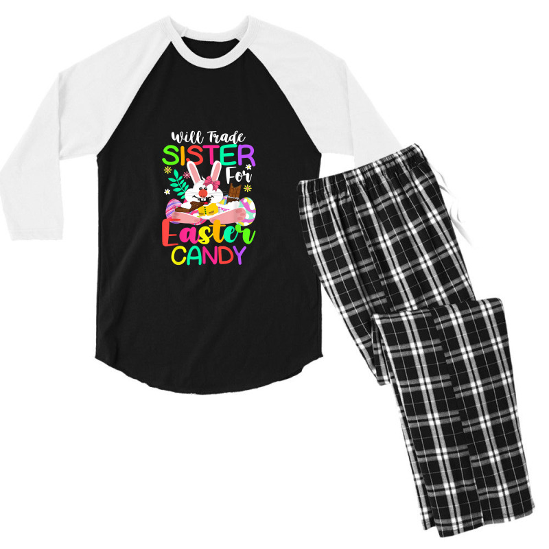 Bunny Eat Chocolate Eggs Will Trade Sister For Easter Candy Men's 3/4 Sleeve Pajama Set | Artistshot