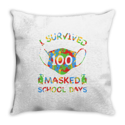 i survived 100 masked school days for kids teacher student t shirt Throw Pillow | Artistshot