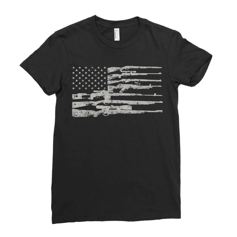 Big American Flag With Machine Guns 2a Flag Ladies Fitted T-Shirt by KaitlinFox | Artistshot