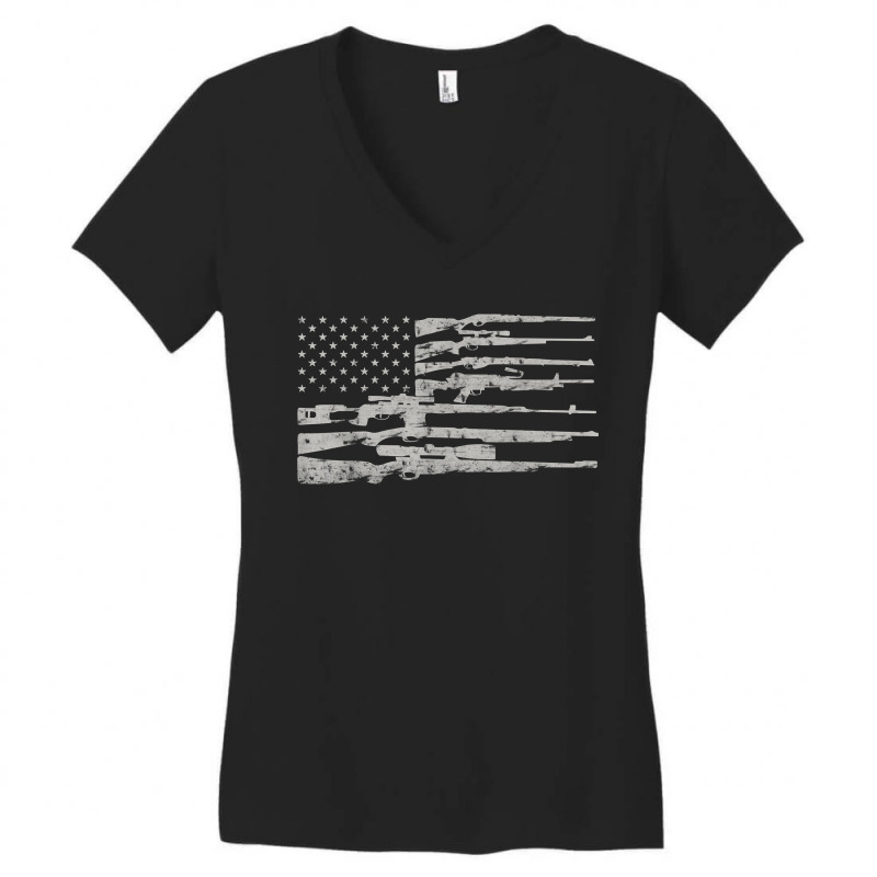 Big American Flag With Machine Guns 2a Flag Women's V-Neck T-Shirt by KaitlinFox | Artistshot