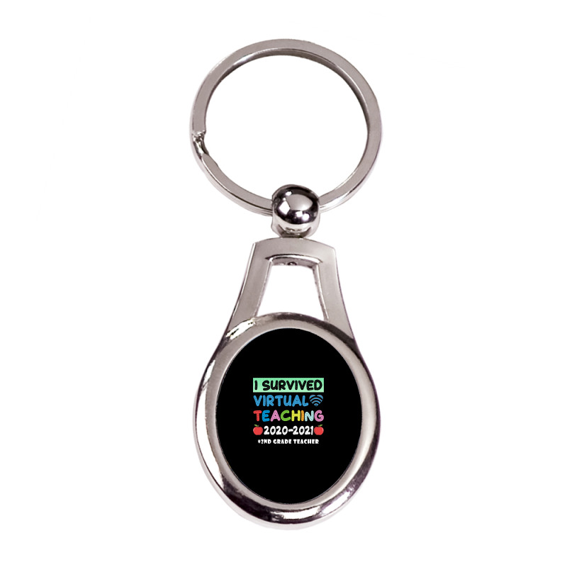 I Survived Virtual Teaching End Of Year Teacher Remote T Shirt Silver Oval Keychain | Artistshot