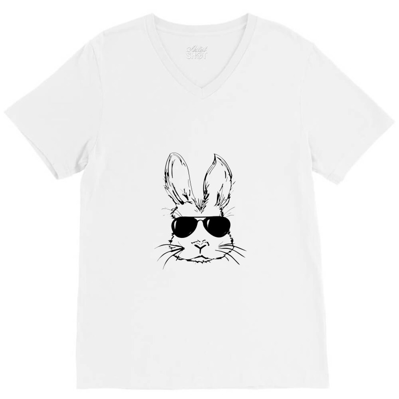 Bunny Face With Sunglasses Easter Day For Boys Men Kids V-neck Tee | Artistshot