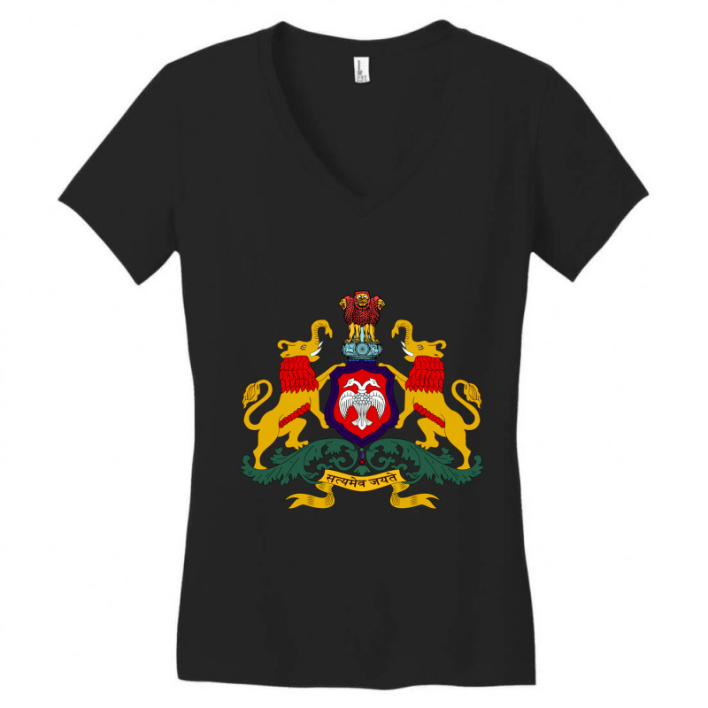 Karnataka Coat Of Arms, India Women's V-Neck T-Shirt by cm-arts | Artistshot