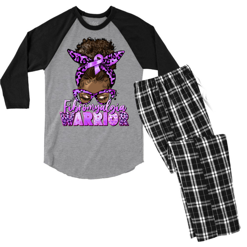 Fibromyalgia Warrior Afro Messy Bun Men's 3/4 Sleeve Pajama Set | Artistshot