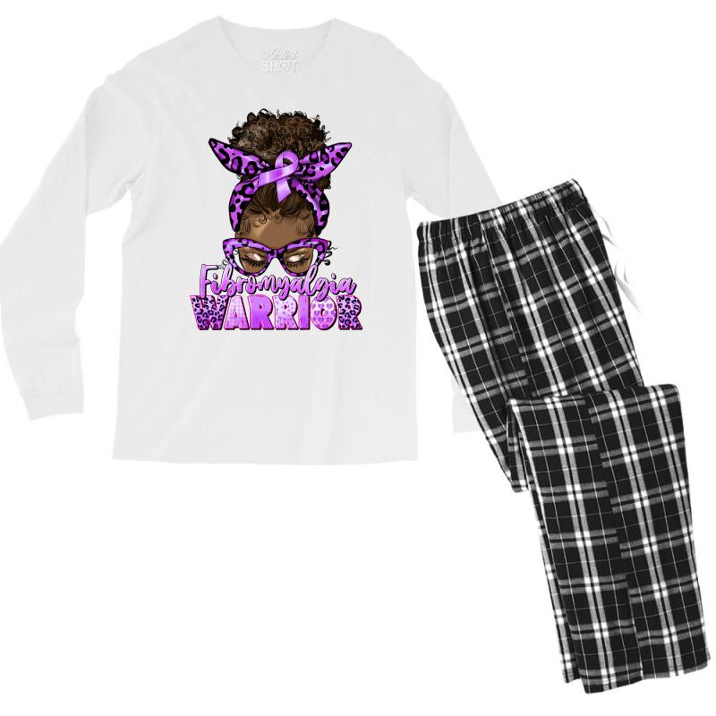 Fibromyalgia Warrior Afro Messy Bun Men's Long Sleeve Pajama Set | Artistshot