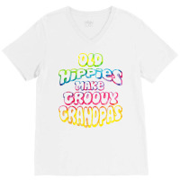 Old Hippies Make Groovy Grandpas T Shirt Grandparents Day V-neck Tee | Artistshot