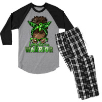 Lymphoma Warrior Afro Messy Bun Men's 3/4 Sleeve Pajama Set | Artistshot