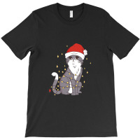 Cat Christmas Hat Christmas Lights Cute Cat Christmas T-shirt | Artistshot