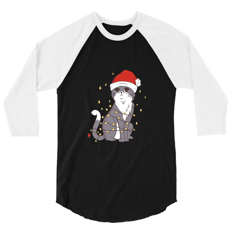 Cat Christmas Hat Christmas Lights Cute Cat Christmas 3/4 Sleeve Shirt | Artistshot