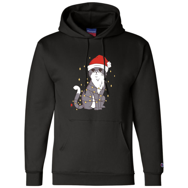 Cat Christmas Hat Christmas Lights Cute Cat Christmas Champion Hoodie | Artistshot