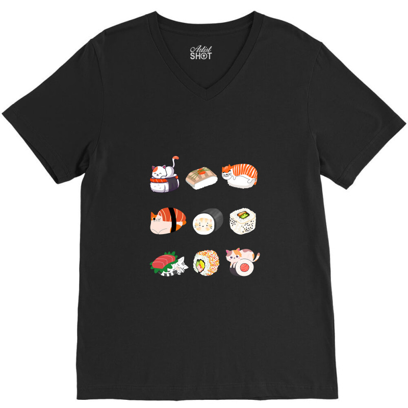 Cat Food Sushi Roller, Anime Movie Lover, Funny Thanksgiving V-neck Tee | Artistshot