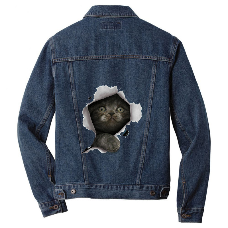 Cat Shirt, Gray Cat Tshirt, Cat Torn Cloth Shirt, Kitten Men Denim Jacket | Artistshot