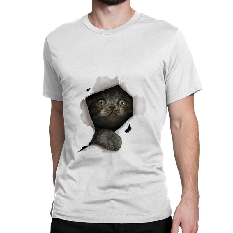 Cat Shirt, Gray Cat Tshirt, Cat Torn Cloth Shirt, Kitten Classic T-shirt | Artistshot