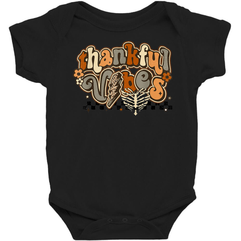 Retro Hippie Thanksgiving Thankful Vibes Lightning Bolt Fall Baby Bodysuit by Color | Artistshot