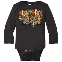 Retro Hippie Thanksgiving Thankful Vibes Lightning Bolt Fall Long Sleeve Baby Bodysuit | Artistshot