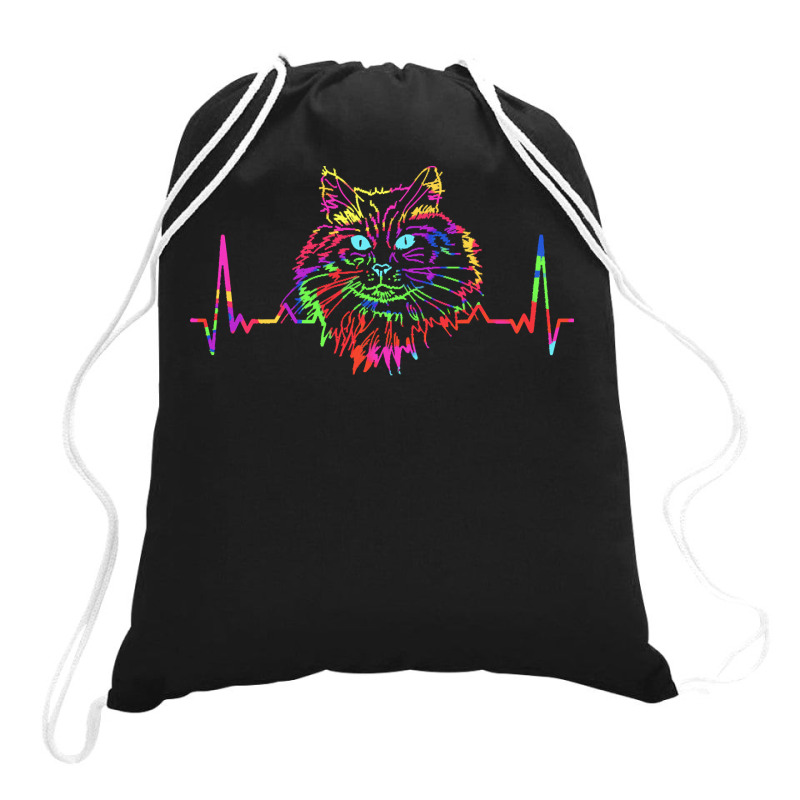 Norwegian Forest Cat T  Shirt Colorful Norwegian Forest Cat Heartbeat Drawstring Bags | Artistshot