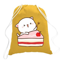 Mochi Peach Cat With Cake Long Drawstring Bags | Artistshot