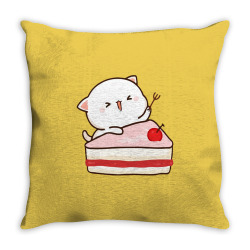 mochi peach cat with cake long Throw Pillow | Artistshot