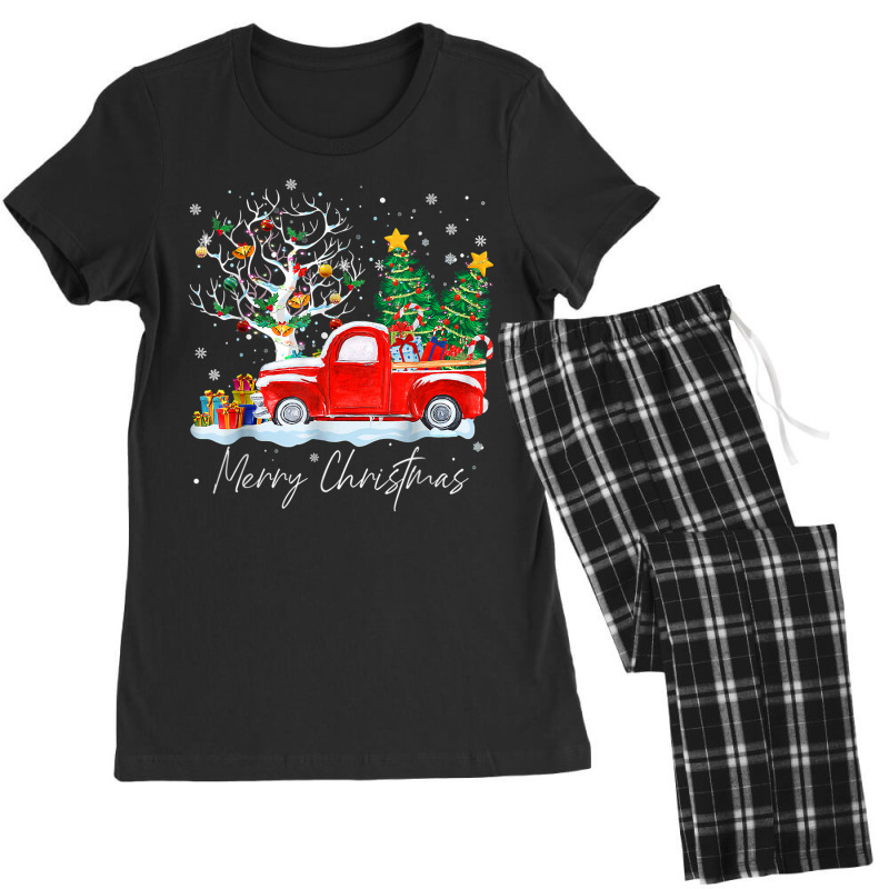 Vintage Wagon Red Truck Christmas Tree Pajama Gift T Shirt Women's Pajamas Set by cm-arts | Artistshot