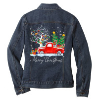 Vintage Wagon Red Truck Christmas Tree Pajama Gift T Shirt Ladies Denim Jacket | Artistshot