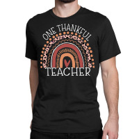 Leopard Rainbow One Thankful Teacher Thanksgiving Christmas Classic T-shirt | Artistshot