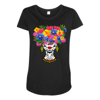 Catrina Sugar Skull Calavera Mexican With Flowers Halloween Maternity Scoop Neck T-shirt | Artistshot