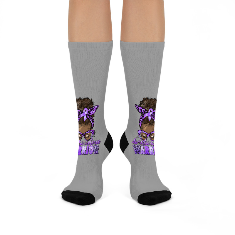 Domestic Violence Warrior Afro Messy Bun Crew Socks | Artistshot