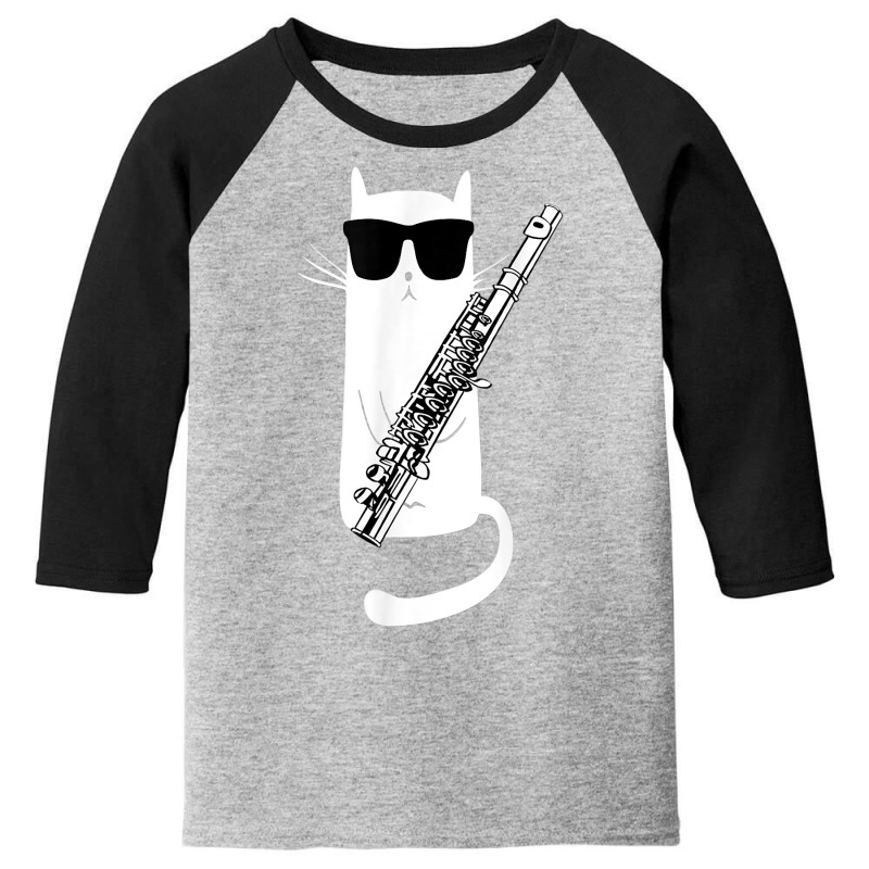 Funny Cat Wearing Sunglasses Playing Flute Youth 3/4 Sleeve | Artistshot