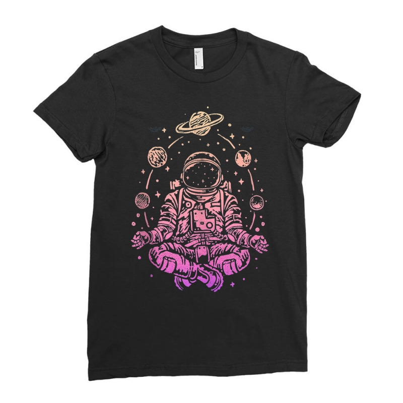 Meditating Astronaut Planets Colorful Lotus Women Meditation Tank Top Ladies Fitted T-Shirt by cm-arts | Artistshot