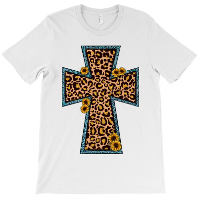 Leopard Sunflower Cross T-shirt Designed By Angel Clark
