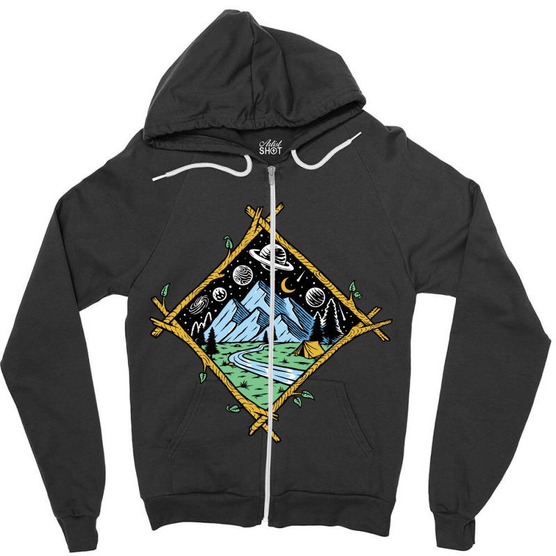 Mountain View At Night Isolated Zipper Hoodie | Artistshot