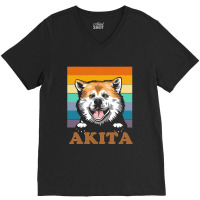 Dog Lover T  Shirt Akita Distressed Retro Sunset Dog Face Design T  Sh V-neck Tee | Artistshot