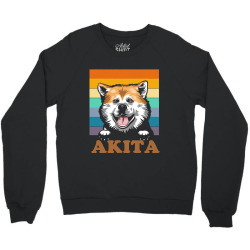 dog lover t  shirt akita distressed retro sunset dog face design t  sh Crewneck Sweatshirt | Artistshot