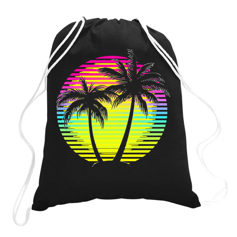 Sunset T  Shirt Synthwave Sunset T  Shirt Drawstring Bags | Artistshot