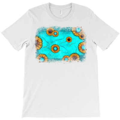 Turquoise Gemstone Sunflower Background T-shirt Designed By Angel Clark