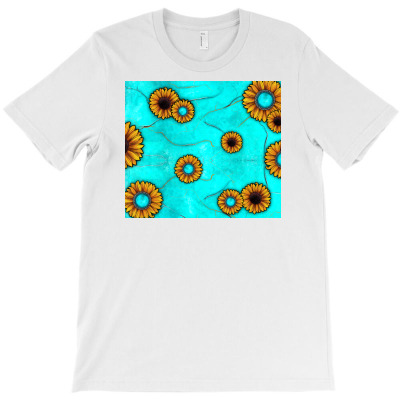 Turquoise Gemstone Sunflower T-shirt Designed By Angel Clark