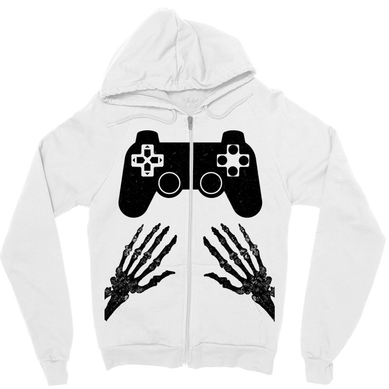 Funny Gamer Halloween Spooky Skeleton Hands Gift Kids Boys Girls Teens Zipper Hoodie by thutrinh | Artistshot