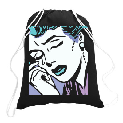 Sad Comic Girl Drawstring Bags Designed By Bariteau Hannah