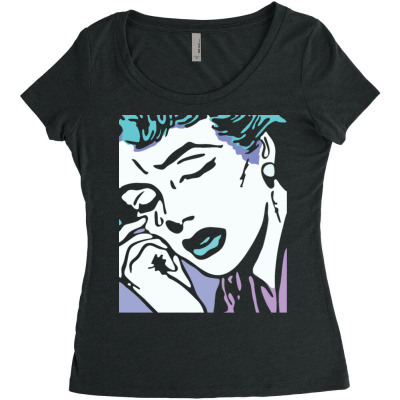 Sad Comic Girl Women's Triblend Scoop T-shirt Designed By Bariteau Hannah