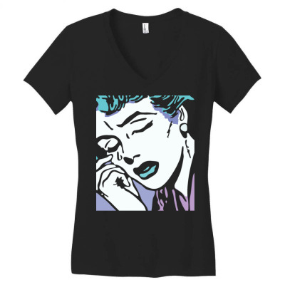 Sad Comic Girl Women's V-neck T-shirt Designed By Bariteau Hannah