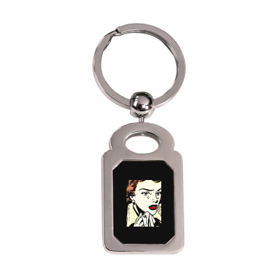 Crying Comic Girl Silver Rectangle Keychain Designed By Bariteau Hannah