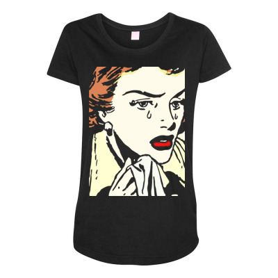 Crying Comic Girl Maternity Scoop Neck T-shirt Designed By Bariteau Hannah