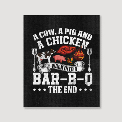 A Pig A Chicken And A Cow Bbq Portrait Canvas Print Designed By Bariteau Hannah