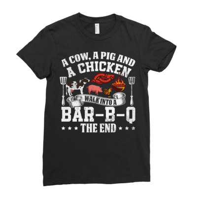 A Pig A Chicken And A Cow Bbq Ladies Fitted T-shirt Designed By Bariteau Hannah