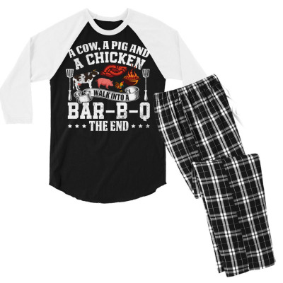 A Pig A Chicken And A Cow Bbq Men's 3/4 Sleeve Pajama Set Designed By Bariteau Hannah