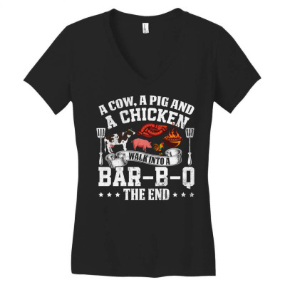 A Pig A Chicken And A Cow Bbq Women's V-neck T-shirt Designed By Bariteau Hannah