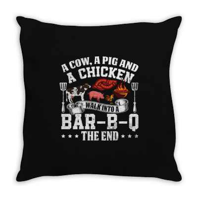 A Pig A Chicken And A Cow Bbq Throw Pillow Designed By Bariteau Hannah