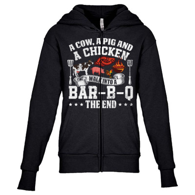 A Pig A Chicken And A Cow Bbq Youth Zipper Hoodie Designed By Bariteau Hannah