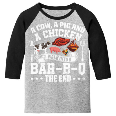 A Pig A Chicken And A Cow Bbq Youth 3/4 Sleeve Designed By Bariteau Hannah