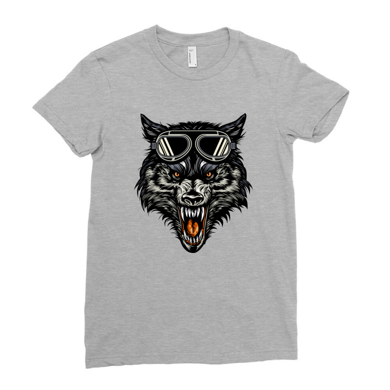 Angry Wolf Head Wearing A Goggle Ladies Fitted T-Shirt by kullmin | Artistshot